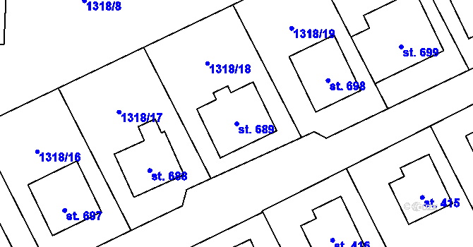 Parcela st. 689 v KÚ Větřní, Katastrální mapa