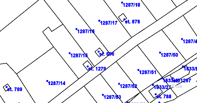 Parcela st. 696 v KÚ Větřní, Katastrální mapa