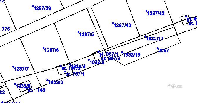 Parcela st. 867/1 v KÚ Větřní, Katastrální mapa