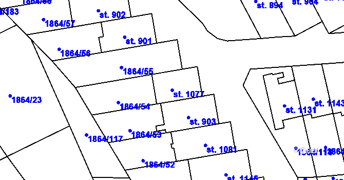 Parcela st. 1077 v KÚ Větřní, Katastrální mapa