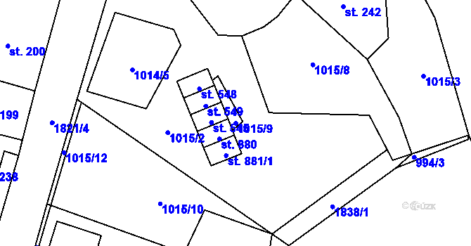 Parcela st. 1015/9 v KÚ Větřní, Katastrální mapa