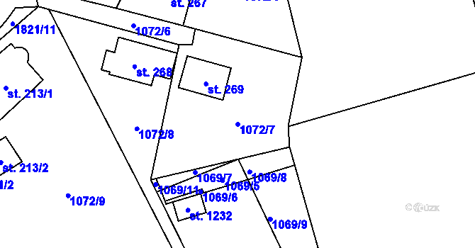 Parcela st. 1072/7 v KÚ Větřní, Katastrální mapa