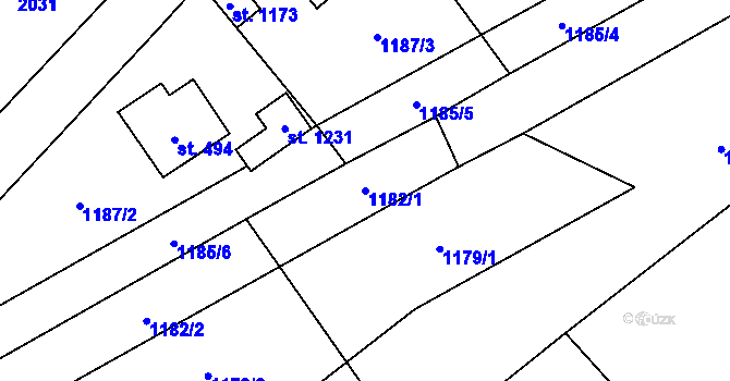 Parcela st. 1182/1 v KÚ Větřní, Katastrální mapa