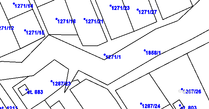 Parcela st. 1271/1 v KÚ Větřní, Katastrální mapa