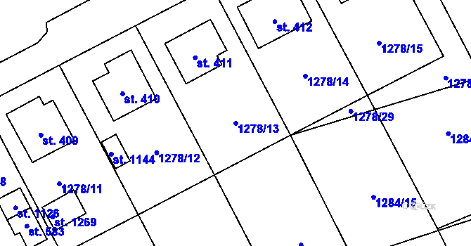 Parcela st. 1278/13 v KÚ Větřní, Katastrální mapa