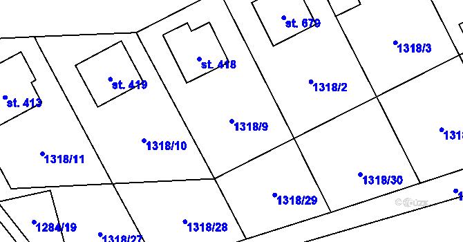 Parcela st. 1318/9 v KÚ Větřní, Katastrální mapa
