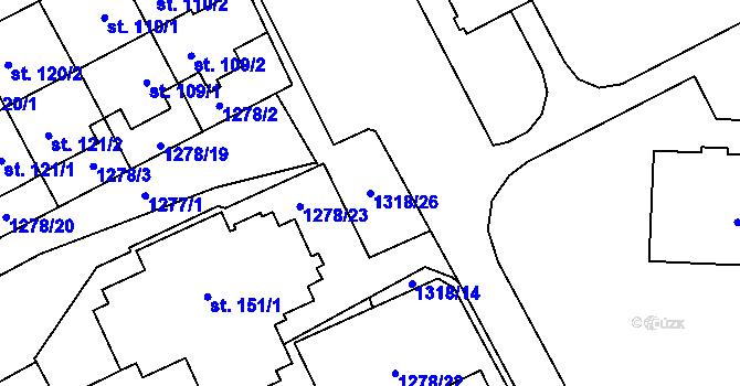 Parcela st. 1318/26 v KÚ Větřní, Katastrální mapa