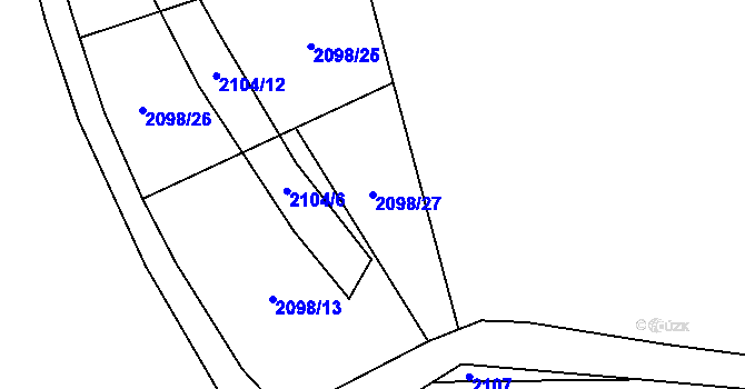 Parcela st. 2098/27 v KÚ Větřní, Katastrální mapa