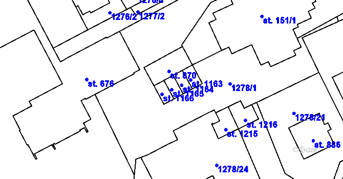 Parcela st. 1165 v KÚ Větřní, Katastrální mapa