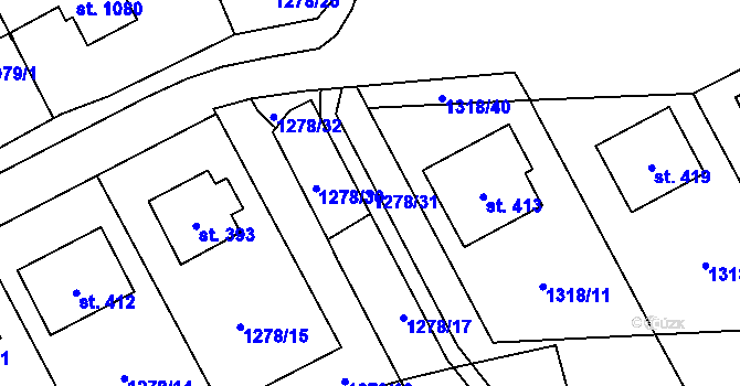 Parcela st. 1278/31 v KÚ Větřní, Katastrální mapa