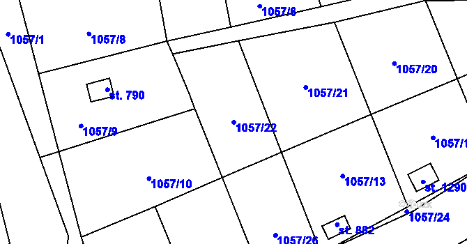Parcela st. 1057/22 v KÚ Větřní, Katastrální mapa