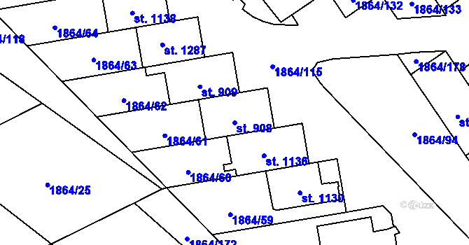 Parcela st. 908 v KÚ Větřní, Katastrální mapa