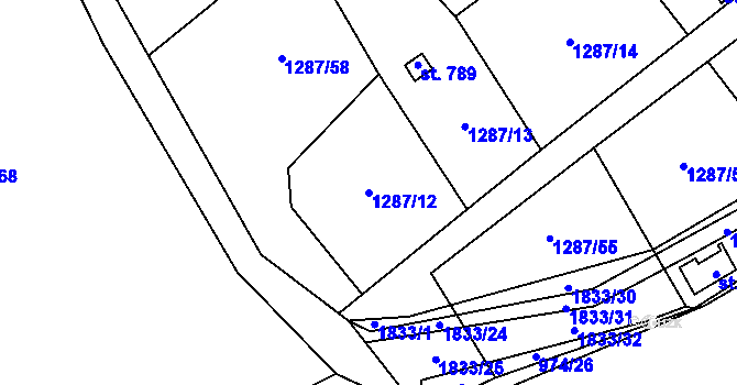 Parcela st. 1287/12 v KÚ Větřní, Katastrální mapa