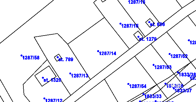 Parcela st. 1287/14 v KÚ Větřní, Katastrální mapa