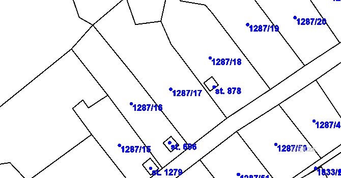 Parcela st. 1287/17 v KÚ Větřní, Katastrální mapa