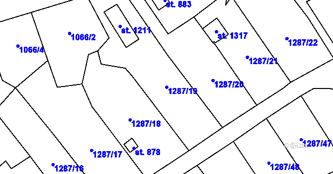 Parcela st. 1287/19 v KÚ Větřní, Katastrální mapa