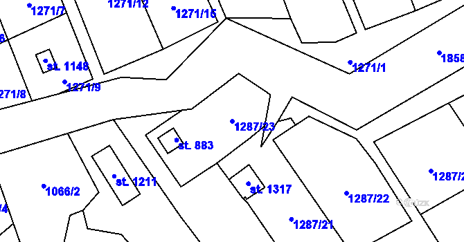 Parcela st. 1287/23 v KÚ Větřní, Katastrální mapa