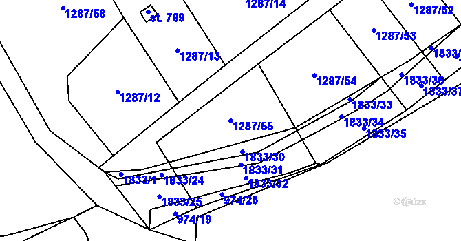 Parcela st. 1287/55 v KÚ Větřní, Katastrální mapa