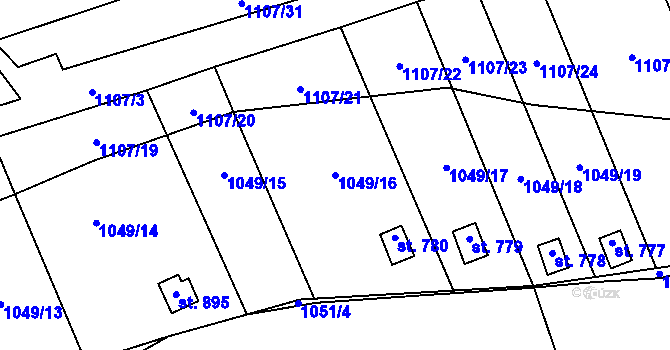 Parcela st. 1049/16 v KÚ Větřní, Katastrální mapa