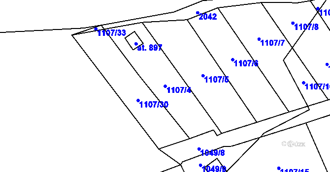 Parcela st. 1107/4 v KÚ Větřní, Katastrální mapa