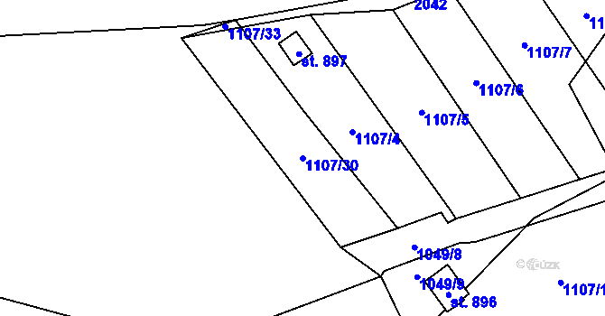 Parcela st. 1107/30 v KÚ Větřní, Katastrální mapa