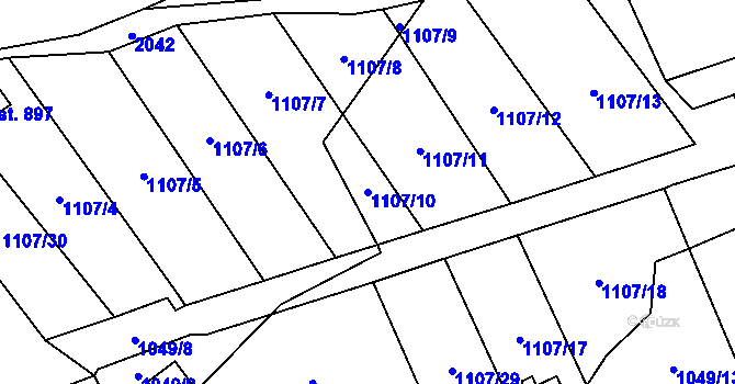 Parcela st. 1107/10 v KÚ Větřní, Katastrální mapa