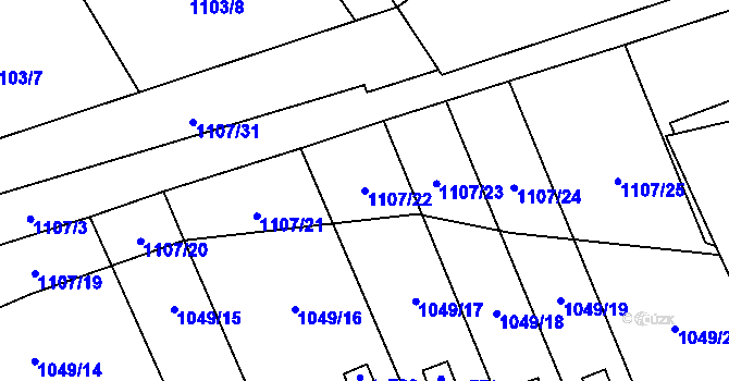 Parcela st. 1107/22 v KÚ Větřní, Katastrální mapa