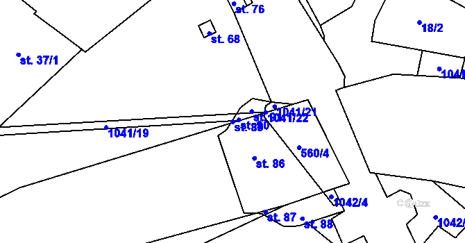 Parcela st. 89 v KÚ Vevčice, Katastrální mapa