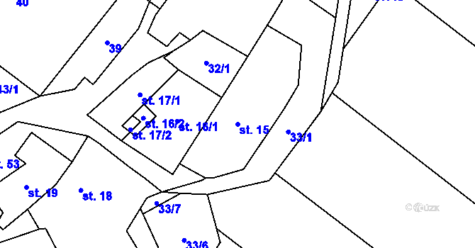 Parcela st. 15 v KÚ Vevčice, Katastrální mapa