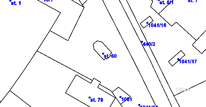 Parcela st. 60 v KÚ Vevčice, Katastrální mapa