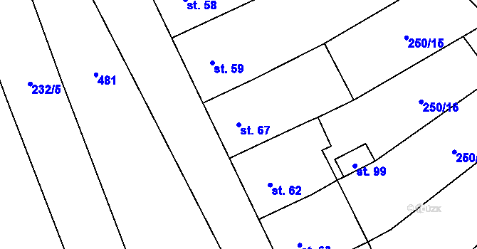 Parcela st. 67 v KÚ Vevčice, Katastrální mapa