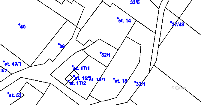 Parcela st. 32/1 v KÚ Vevčice, Katastrální mapa