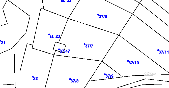 Parcela st. 37/7 v KÚ Vevčice, Katastrální mapa