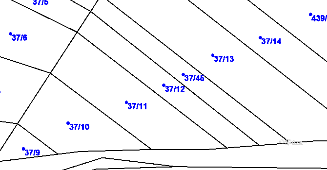 Parcela st. 37/12 v KÚ Vevčice, Katastrální mapa