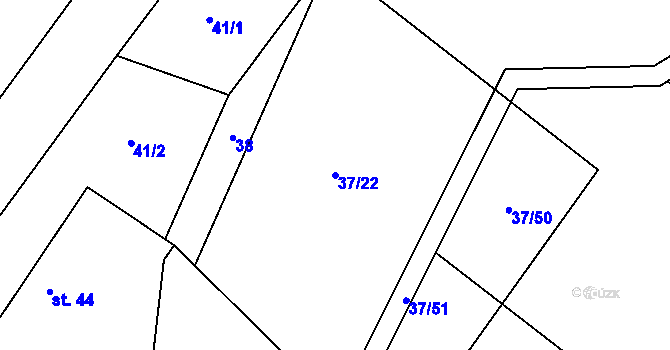 Parcela st. 37/22 v KÚ Vevčice, Katastrální mapa