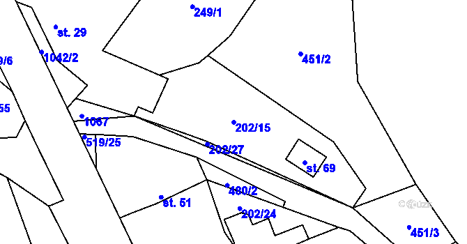 Parcela st. 202/15 v KÚ Vevčice, Katastrální mapa