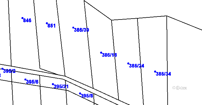 Parcela st. 386/18 v KÚ Vevčice, Katastrální mapa