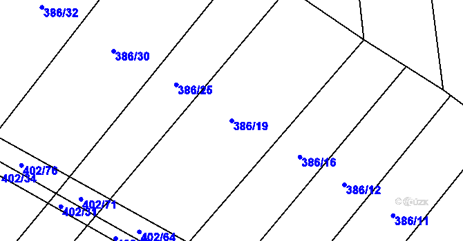 Parcela st. 386/19 v KÚ Vevčice, Katastrální mapa
