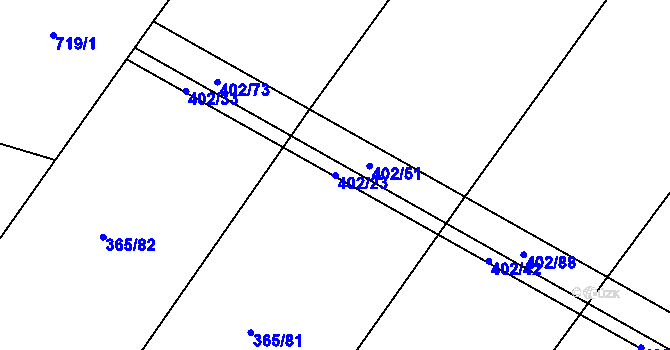 Parcela st. 402/23 v KÚ Vevčice, Katastrální mapa