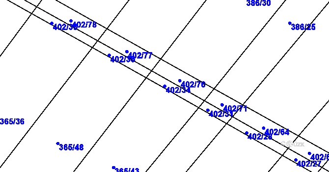 Parcela st. 402/34 v KÚ Vevčice, Katastrální mapa