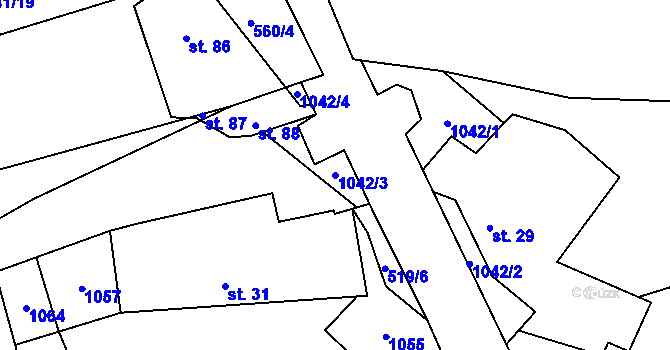 Parcela st. 1042/3 v KÚ Vevčice, Katastrální mapa