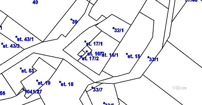 Parcela st. 16/1 v KÚ Vevčice, Katastrální mapa