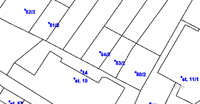 Parcela st. 54/2 v KÚ Vevčice, Katastrální mapa