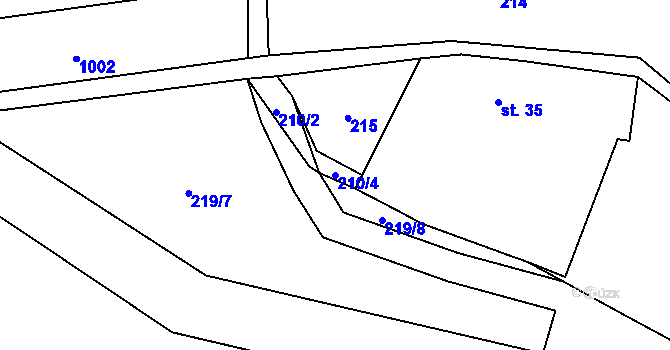 Parcela st. 210/4 v KÚ Vevčice, Katastrální mapa