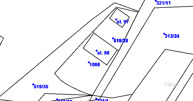 Parcela st. 98 v KÚ Vevčice, Katastrální mapa