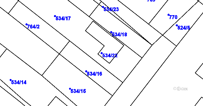 Parcela st. 534/22 v KÚ Veverská Bítýška, Katastrální mapa