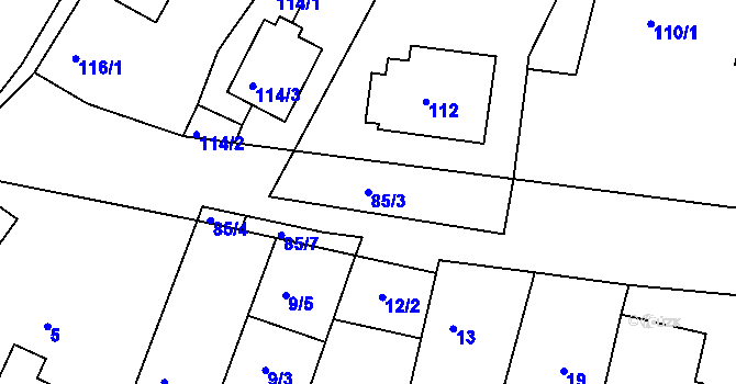 Parcela st. 85/3 v KÚ Veverská Bítýška, Katastrální mapa