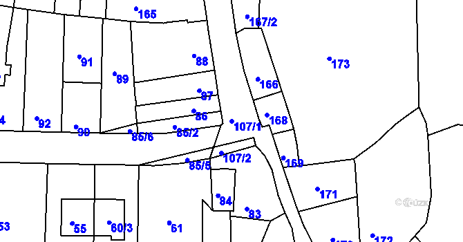 Parcela st. 107/1 v KÚ Veverská Bítýška, Katastrální mapa