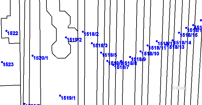 Parcela st. 1518/5 v KÚ Veverská Bítýška, Katastrální mapa