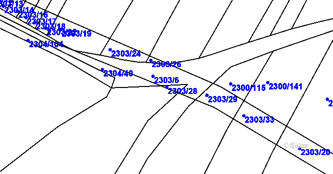 Parcela st. 2303/28 v KÚ Veverská Bítýška, Katastrální mapa